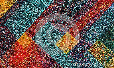 abstract painting features vibrant array diagonal lines in red, orange, yellow, and blue, creating dynamic Stock Photo
