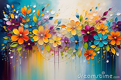 Abstract Painting Featuring an Array of Flowers in a Blur of Vibrant Colors - Petals and Leaves Intertwined Stock Photo