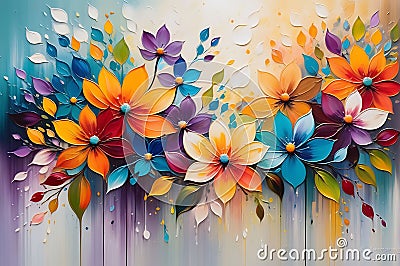 Abstract Painting Featuring an Array of Flowers in a Blur of Vibrant Colors - Petals and Leaves Intertwined Stock Photo