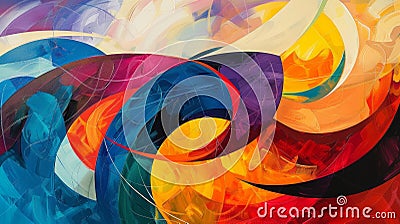 An abstract painting featuring a mix of bold energetic lines and gentle flowing curves creating a sense of movement and Stock Photo