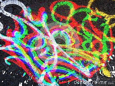 Abstract painting, graffiti, chaos of lines in bright spectral colors. Editorial Stock Photo