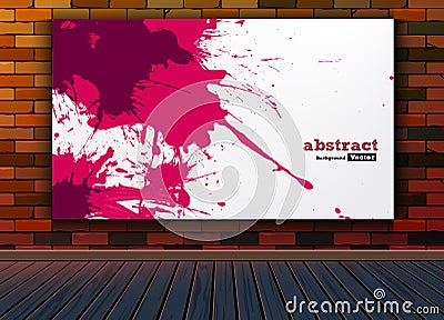 Abstract painting image on brick pattern background texture wall with wooden floor in studio Vector Illustration