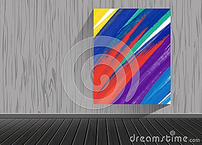 Abstract painting image long shadow on brick pattern texture background with wooden floor in studio Vector Illustration