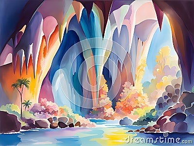 abstract painting of the landscape. cave background, Ai Generated Stock Photo