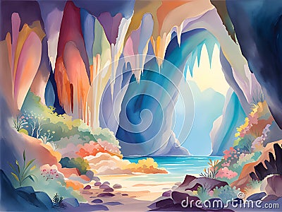 abstract painting of the landscape. cave background, Ai Generated Stock Photo