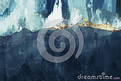 Abstract painting of mountains in dark tone , Digital painting Stock Photo