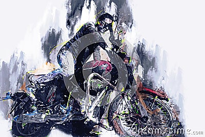 Abstract painting of old motorcycles in vintage tone, digital painting Stock Photo