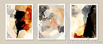 Abstract painting wall art set. Posters, covers, prints. Grunge oil, watercolor hand painted backgrounds. Vector Illustration