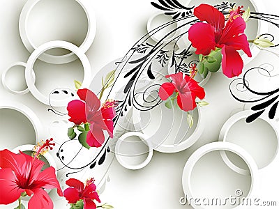 Abstract panel with hibiscus and circles Stock Photo