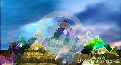 Abstract panoramic mountain polygonal landscape with sky and clouds Vector Illustration