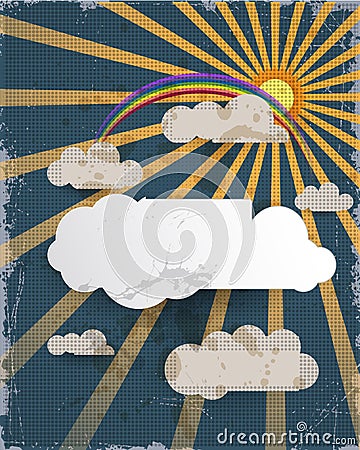 Abstract paper cut.Blue sky background and blank cloud design element with place for your text.Grunge paper textured background Vector Illustration