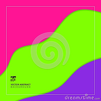 Abstract paper cut wave layer green, purple and pink color background Vector Illustration