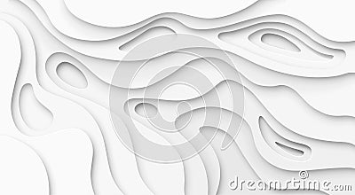 Abstract paper cut white background. Topographic canyon map light relief texture, curved layers and shadow. Paper art 3d Vector Illustration