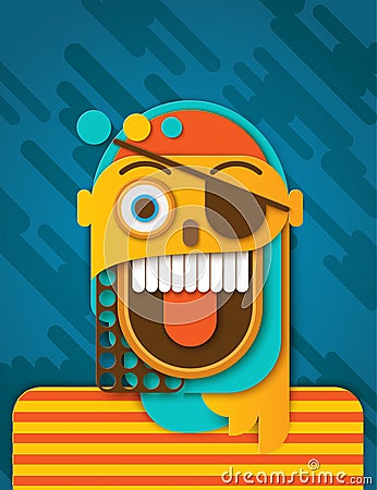 Abstract paper human crazy smiling face. Colorful geometric shape Vector Illustration