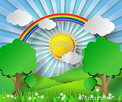 Abstract paper rainbow and sunshine. Vector illustration. Vector Illustration