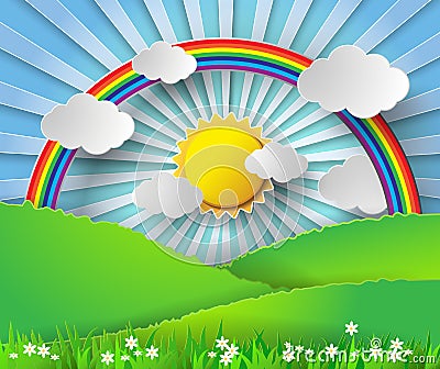 Abstract paper rainbow and sunshine. Vector illustration. Vector Illustration