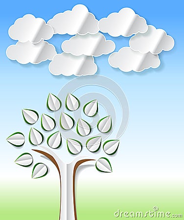 Abstract paper trees and clouds cut out Vector Illustration