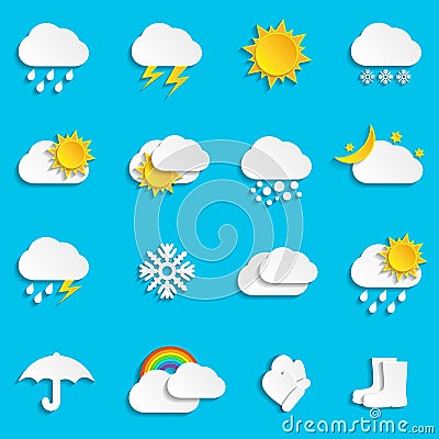 Abstract paper weather icons Vector Illustration