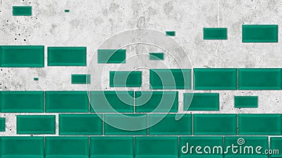 Abstract parallel rows of turquoise bricks disappear with a white concrete wall on the background. Animation. Concept of Stock Photo