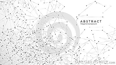 Abstract particle background. Mess network. Atomic and molecular pattern. Nodes connected in web. Futuristic plexus array big data Vector Illustration