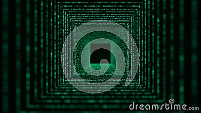 Abstract particle flow in cyberspace. Futuristic 3D portal. Digital technology web flow. Big data visualization. 3d Stock Photo