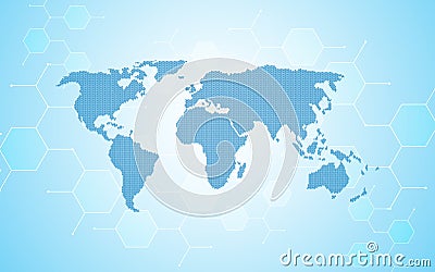 Abstract particle molecular atomic design world map network concept background Vector Illustration