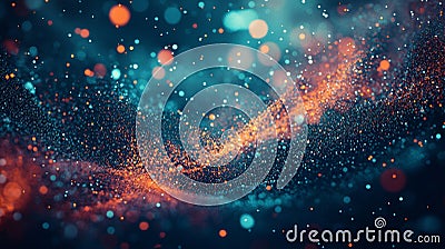 Abstract particle wave with glowing dots and bokeh effect Stock Photo