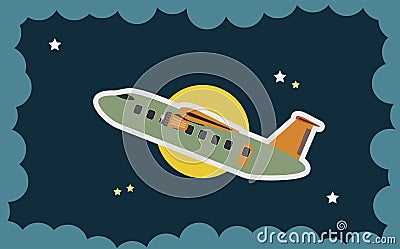 Abstract of Passenger Aircraft Pass Over Moon art concept Vector Illustration