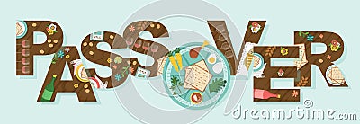 Abstract Passover with Seder plate in the middles- Vector Vector Illustration