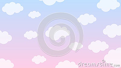 Abstract Pastel Kawaii funny white clouds. Seamless pattern on blue background Stock Photo