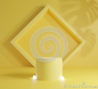 Abstract pastel light yellow color and redial gradient background with white table backdrops display product design. Empty studio Stock Photo