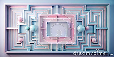 Abstract pastel maze with geometric shapes and nested frames. Generative AI Stock Photo
