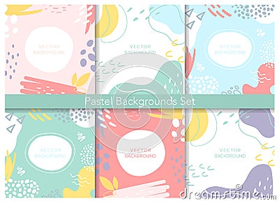 Abstract pastel patterns, cute lines circle blob geometric shapes set, creative collage Vector Illustration