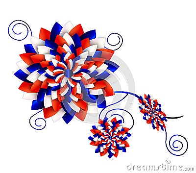 Abstract Patriotic Floral Graphic in Red, White and blue Stock Photo