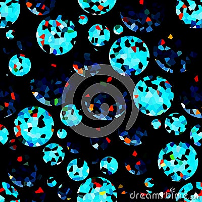 Abstract pattern from circles of blue, mint colors on a black background Cartoon Illustration