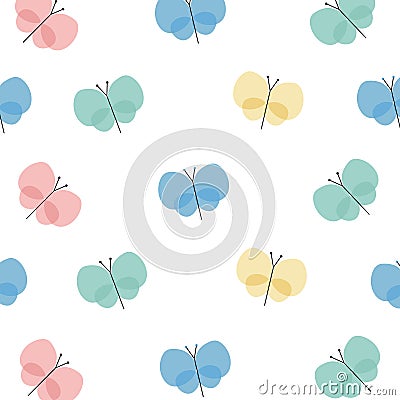 Abstract pattern with colourful butterflies on bright background. Vector Illustration