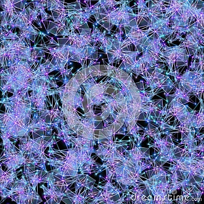 Abstract pattern of cybernetic polygonal blue and purple lights on a black background Stock Photo