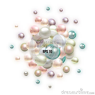 abstract pattern with glass blue balls or precious pearls. Glossy realistic ball. 3d vector illustration. eps 10 Cartoon Illustration