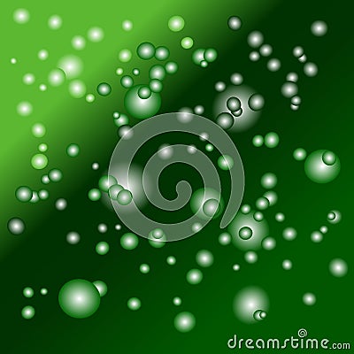 Abstract pattern of green colored bubbles in various sizes flying in space. Vector illustration. Vector Illustration