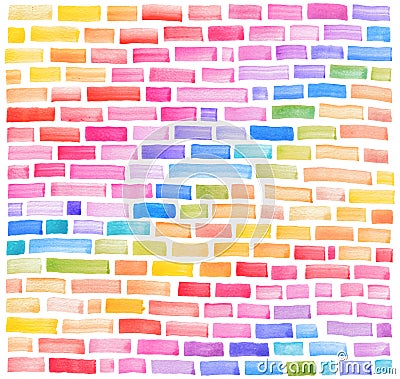 Abstract pattern with multicolored watercolor bricks. Stock Photo