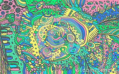 Abstract pattern. Organic elements - coloful cartoonish illustration. Psychedelic and stoner style. Doodle floral ornament. Art Vector Illustration