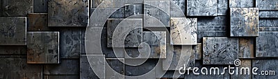 Abstract pattern of overlapping gray square tiles Stock Photo