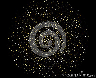 Abstract pattern of random falling gold stars on black Vector Illustration