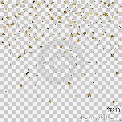 Abstract pattern of random falling golden stars on transparent b Vector Illustration