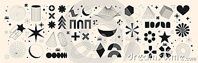 Abstract pattern. Shape design 3d, poster isolated black silhouette element, background space retro. Art grid, y2k Vector Illustration
