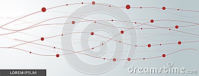 Abstract pattern with smooth lines and dots. Molecule composition wavy. Vector background Vector Illustration