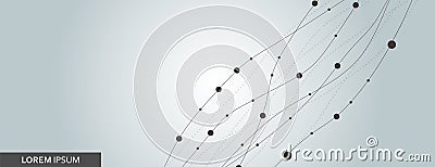 Abstract pattern with smooth lines and dots. Molecule composition wavy. Vector background Vector Illustration
