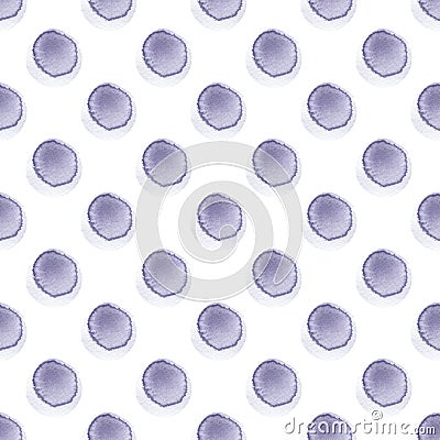 Abstract pattern with of watercolor circles in shades blue, violet and gray. Hand drawn polka dot. Texture for textile Stock Photo