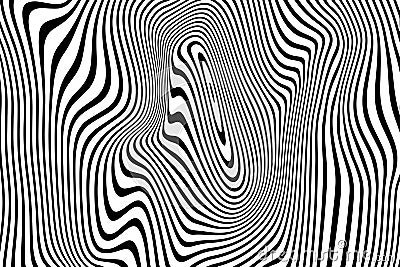 Abstract pattern of wavy stripes or rippled 3D relief black and white lines background. Vector twisted curved stripe modern trendy Vector Illustration