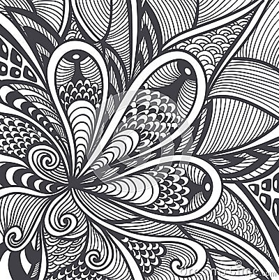 Abstract pattern in Zen-tangle Zen-doodle style black on white Vector Illustration